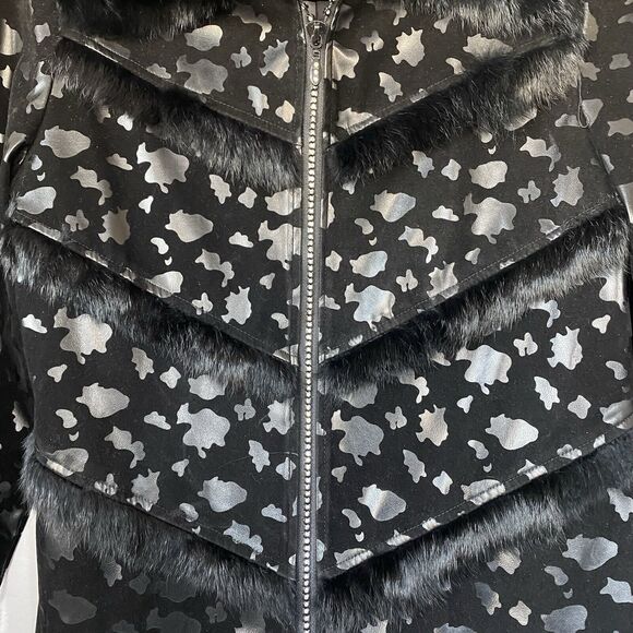 She’s Black Faux Leather Fur Trimmed‎ Jacket Coat cropped Glam Size Junior Small - Picture 3 of 14